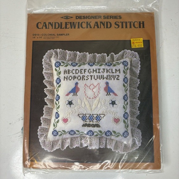 Bucilla, Dimensions, Candamar Designs Other - Candlewick And Stitch Pillow Kit Colonial Sampler Cross Stitch DS13 14” Square